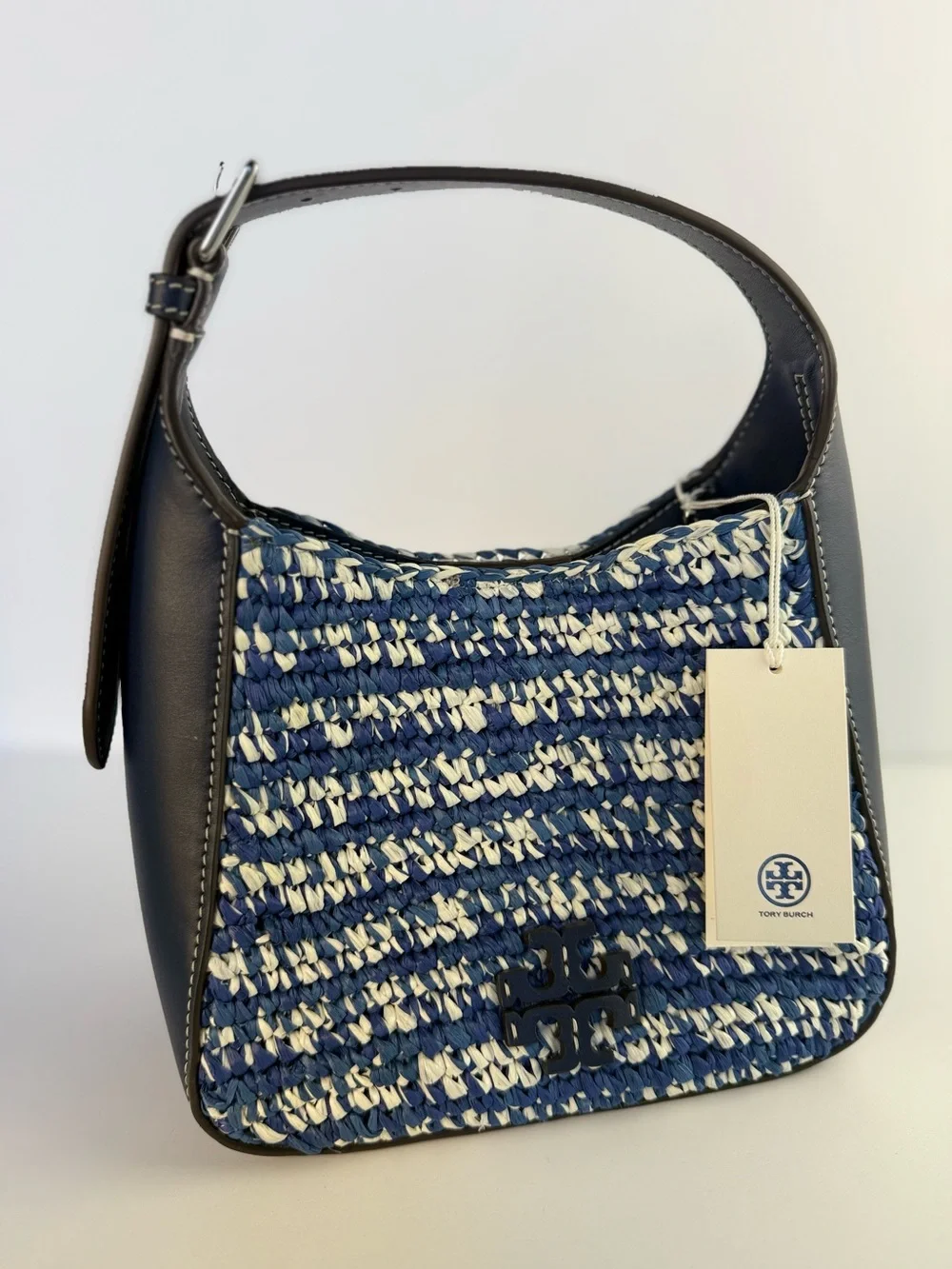 Tory Burch Thea Straw Small Bucket Bag Blue Melange Woven Raffia $458
